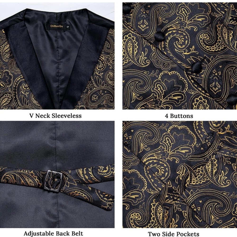 New Paisley Suit Vest Silk Jacquard Waistcoat 7PCS for Tuxedo wedding party - Picture 3 of 6